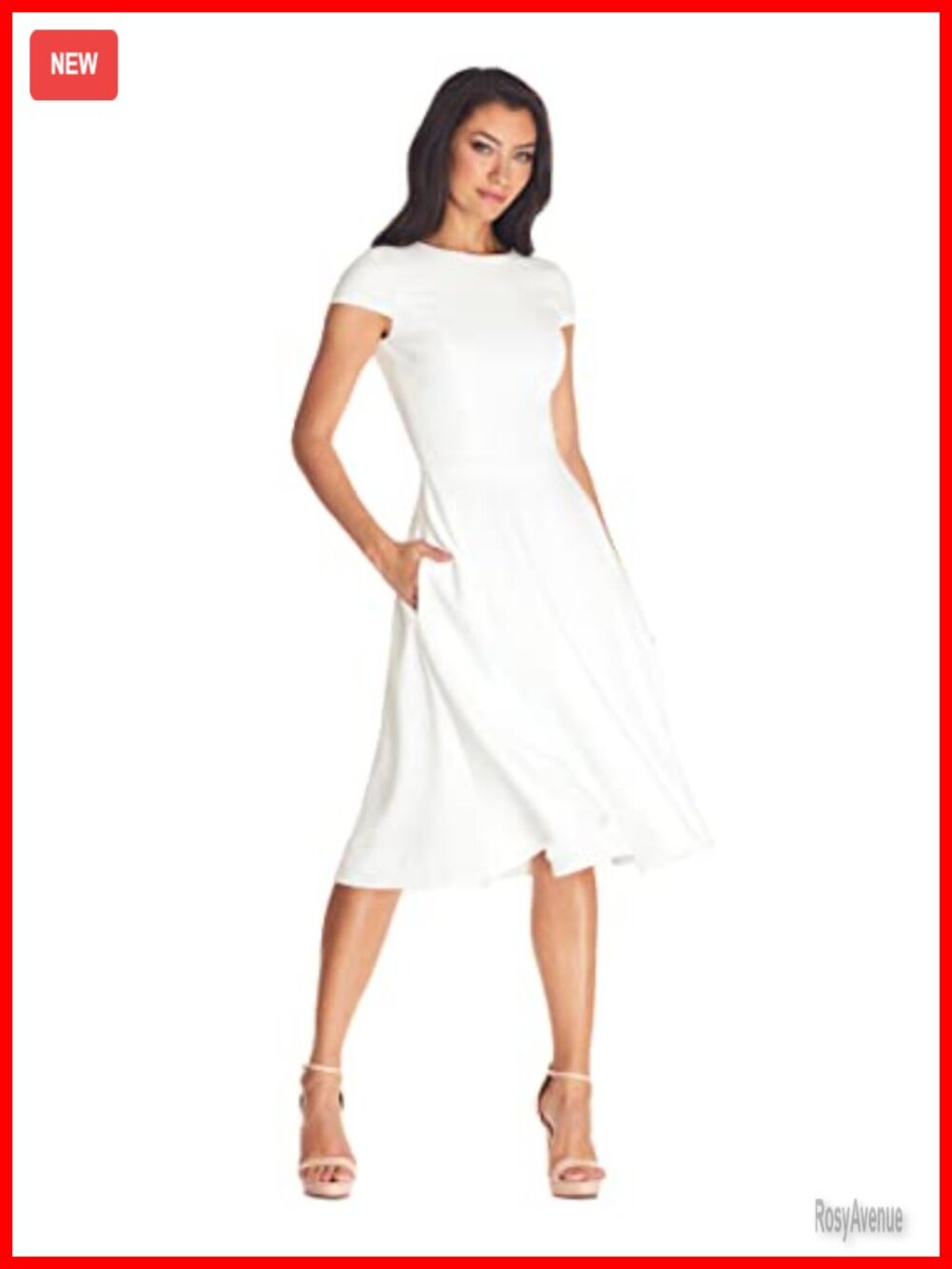 Fit & Flare Midi Dress High Neck Cap Sleeve Scoop Back Formal Cocktail Party